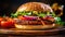 Close up of vegan burger on a wooden board