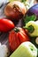 Close-up vegetables covered by water drops.