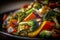 Close up vegetarian stir fry. Sauteed mixed vegetables food photography recipe-enhance