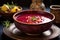 close-up of vibrant beetroot soup in bowl