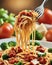 close up of vibrant and delicious spaghetti bolognese Italian pasta