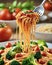 close up of vibrant and delicious spaghetti bolognese Italian pasta