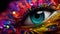 Close up of vibrant eye patterns, hyperrealistic macro photography concept, banner for graphic design