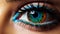 Close up of vibrant eye patterns, hyperrealistic macro photography concept, banner for graphic design