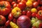 close-up of vibrant heirloom tomatoes