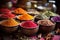 close-up of vibrant indian spices in bowls