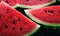 Close-up of vibrant watermelon slices against a dark backdrop. Created by AI