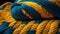 Close up a vibrant yellow and blue knitted yarn wool. Ukrainian symbol.