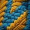 Close up a vibrant yellow and blue knitted yarn wool. Ukrainian symbol.