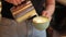 Close up video of barista making latte art in cafe