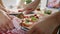 Close up video of slicing homemade pizza on the table.