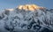 Close-up view of Annapurna 1 summit against clear blue sky during sunrise Golden hour, Nepal