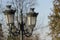 Close-up view of antique urban streetlight lamps