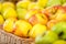 Close up view of apples in braided basket