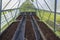 Close up view of autumn interior of greenhouse after harvest and prepared for winter period.