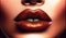 Close-up view of beautiful woman\\\'s lips with dark red lipstick. Open mouth with white teeth