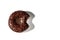 Close up view of bitten chocolate donut on white background isolated.