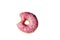 Close up view of bitten donut on white background isolated.