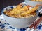 Close-up view of a bowl of tempura udong noodles