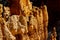 Close up view of bryce canyon national park hoodoos in winter in souther utah usa showing oranges and whites during the day