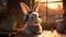 Close Up View Of Bunny Listening Music With Headphones. Cute Rabbit Sleeping And Loving Melody,Tunes And Beats. Generative AI