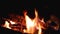 Close-up view of burning fire flames at night. ÃÂ¡ampfire firewood. Bonfire flames of camping fire wi
