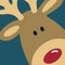 Close up view of a cartoon reindeer