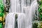 Close up view of cascading water falling over the rocks at Longshan Buddhist temple in Taipei city, Taiwan