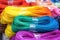 close-up view of colorful 3d printing filaments