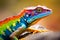 Close-up view of a colorful chameleon lizard, Ai Generated image