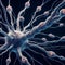 close-up view of connexions neuronal cells in a surreal in the Brain environment. Generative AI