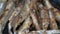 Close-up view of cooking frying capelin fish in iron pan. Broiled caplin fish - unhealthy Asian food