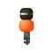 Close up view of creative microphone with rounded head and orange foam decor isolated on a white background