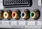 Close-up view on a digital video recorder on the part connectors. Video audio input.