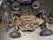 Close up view of dirty disassembled radio controlled toy car