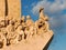 Close-up view of the Discoveries Monument in Lisbon, Portugal on the bank of the Tagus River estuary, in Lisbon, Portugal. The
