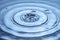 Close up view of Drops making circles on blue water surface isolated on background