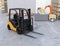 Close-up view of electric forklift in modern distribution center