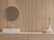 Close up view of empty modern contemporary wooden sink counter for copy space 3d render