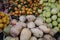 Close-up view of exotic fresh  fruits at asian street market