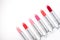 Close-up view of fashionable lipsticks set