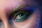 Close up view of female eye with fashion makeup