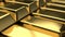 Close-up view of fine gold bars with interesting play of light and shadow