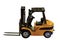 Close up view of forklift toy radiocontroled car isolated. Hobby backgrounds.