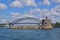 Close Up view of Fort Denison with Sydney Harbour Bridge in the background