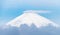 Close up view of Fuji mountain with snow cover with could