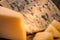 Close up view of Grana Padano and Dorblu cheese