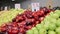 Close up view of green and red apples that is lying down in the market in Israel. Stickers with price