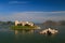 A close up view at Grmozur Fortress ruin, former prison at the island Grmozur in Lake Skadar National Park in Montenegro