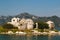 A close up view at Grmozur Fortress ruin, former prison at the island Grmozur in Lake Skadar National Park in Montenegro, famous